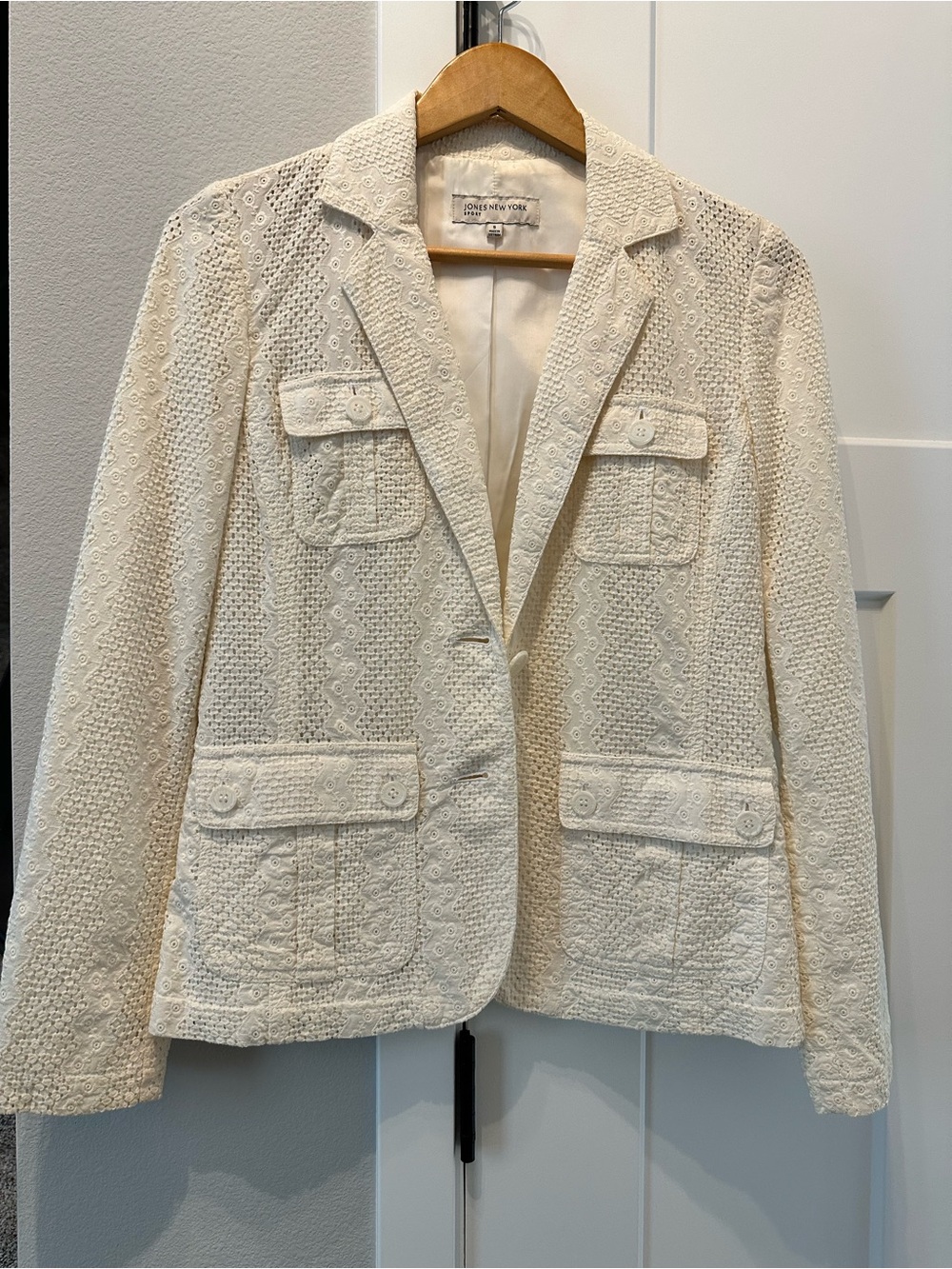 Jones New York Off White Cream Eyelet Blazer Jacket size S